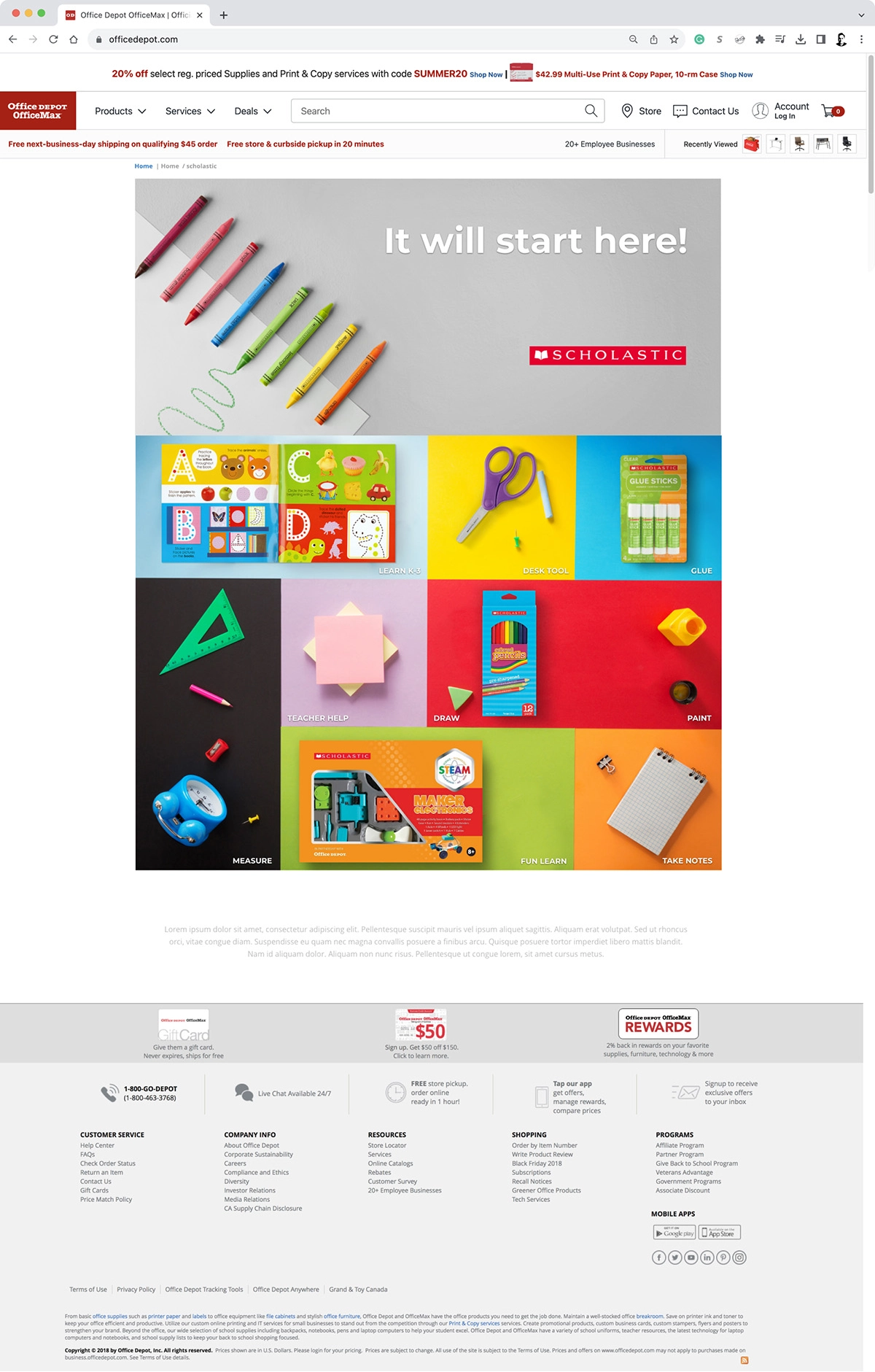 Office Depot · Scholastic Website UX/UI · 01