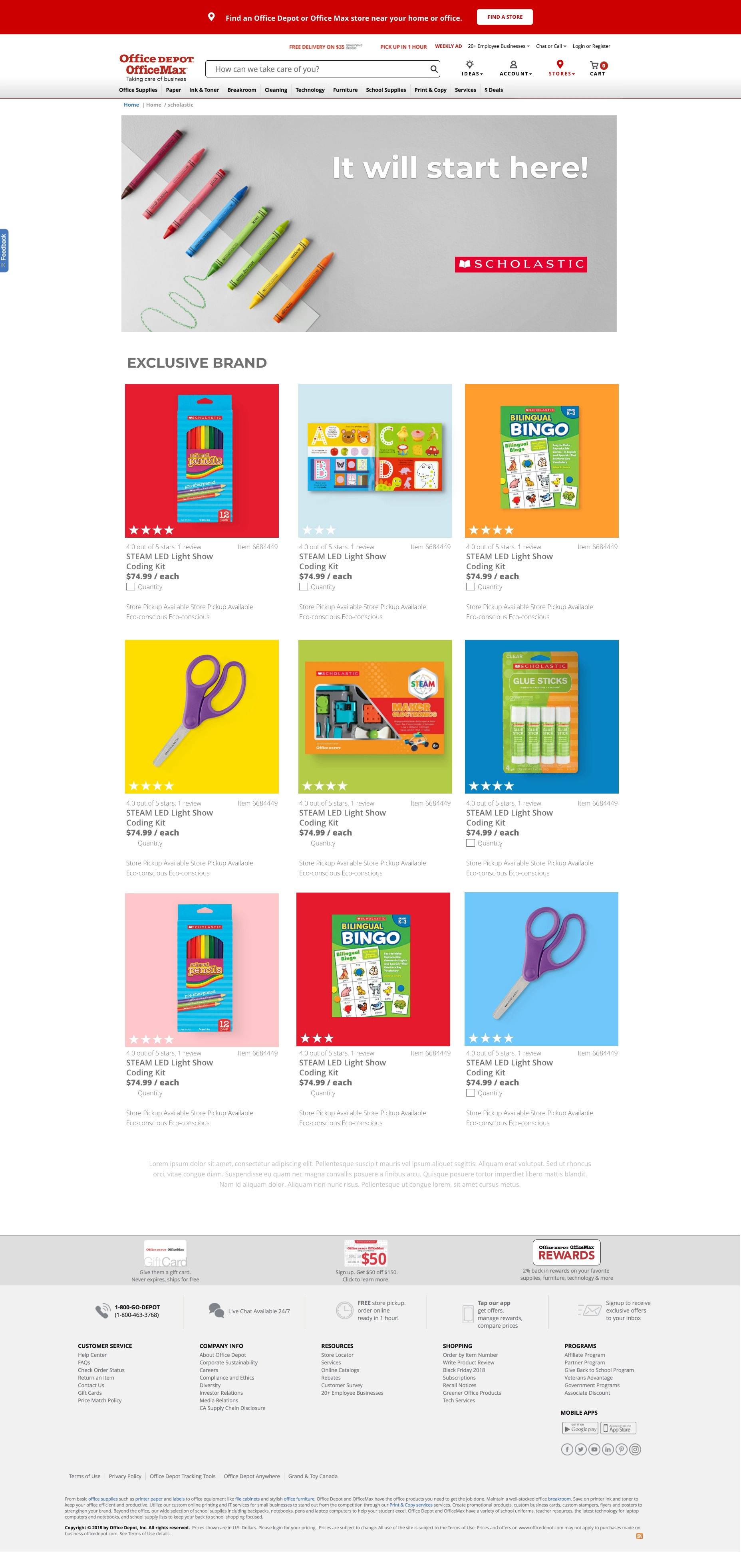 Office Depot · Scholastic Website UX/UI · 02