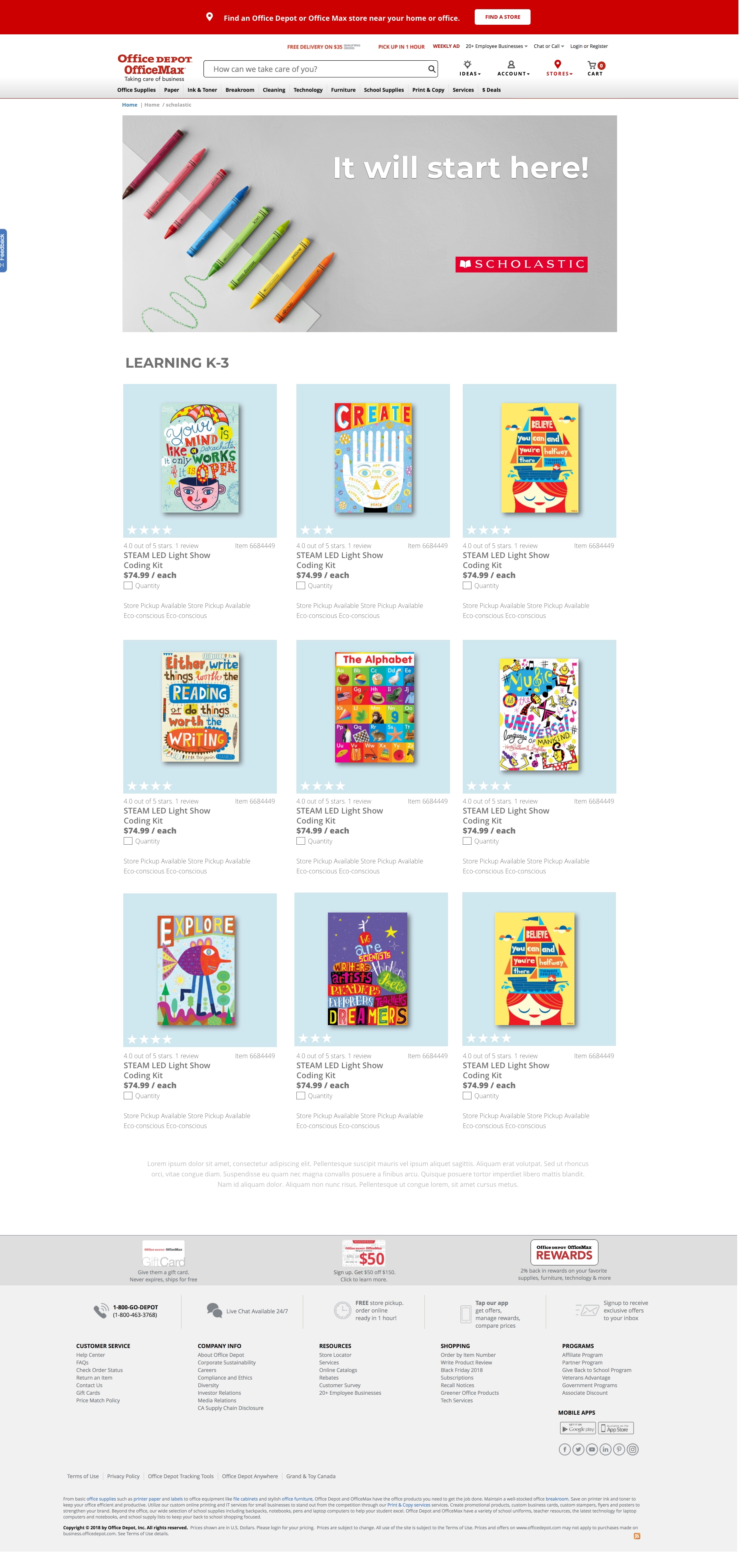 Office Depot · Scholastic Website UX/UI · 03