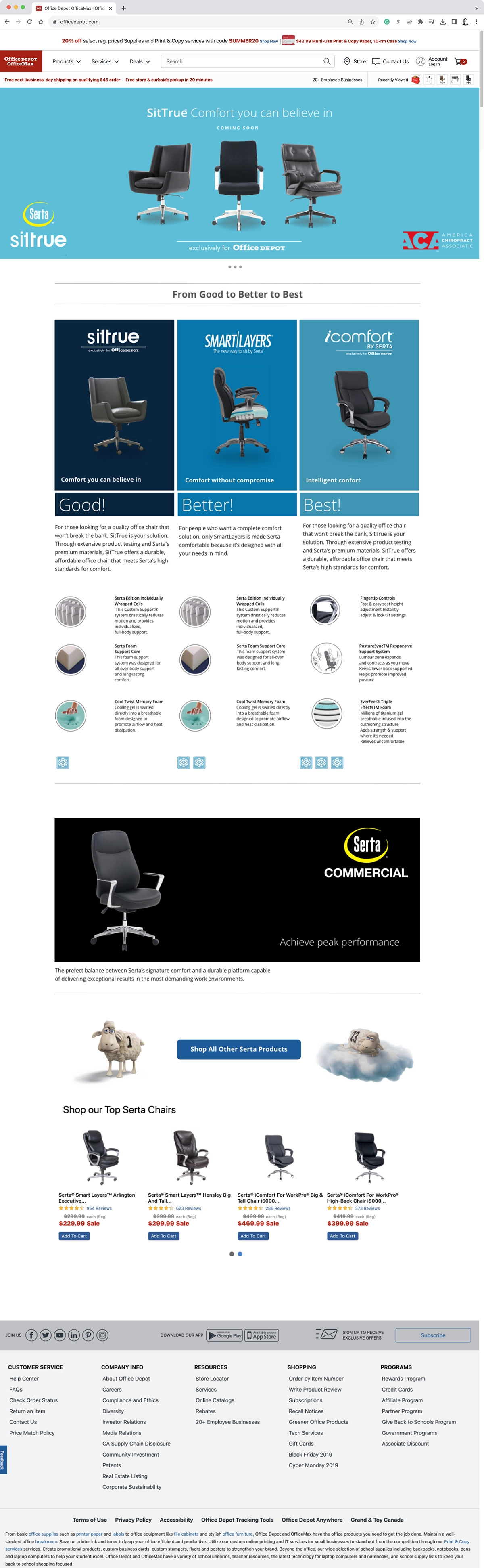 Office Depot / Serta Private Brand | Web  UX/UII