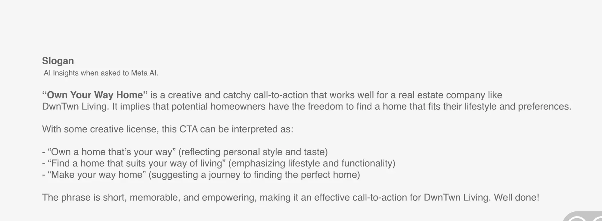 DWNTWN Living · Slogan development notes · 05
