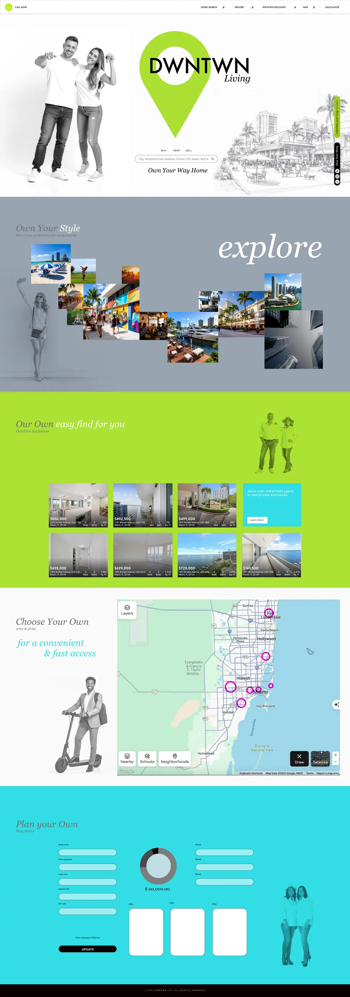DWNTWN Living · Full landing page, top to bottom · 09